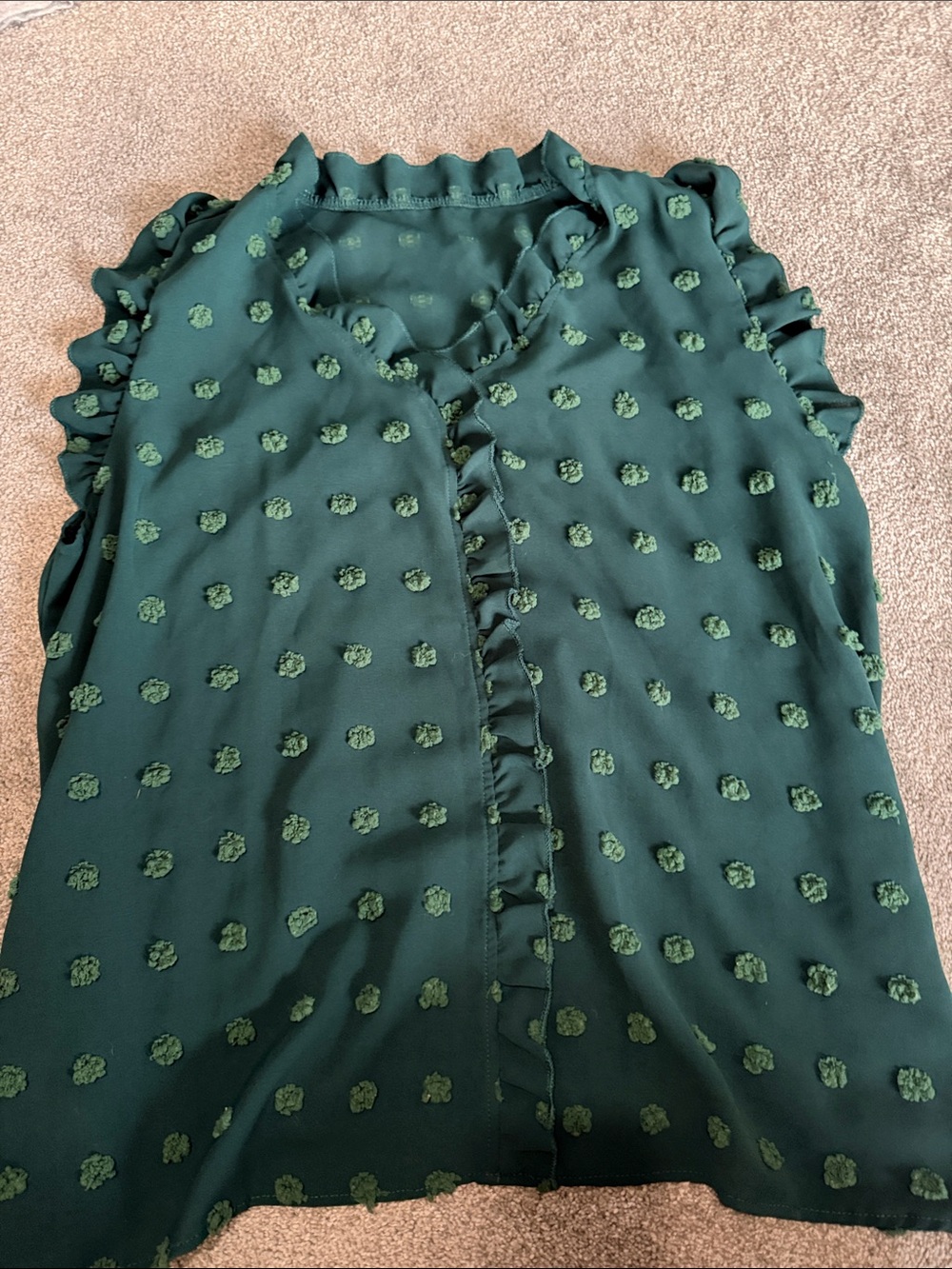 Women's Forest Green Ruffled Sleeveless Top